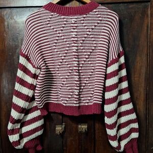 Ces Femme Burgundy and Cream Striped Sweater